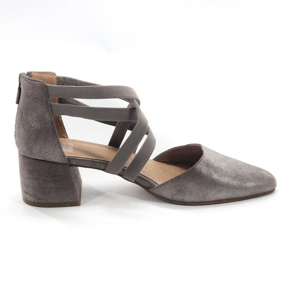 EILEEN FISHER NWOB $195‎ Juku Silver Grey Block Heal Pumps In Mica Zip